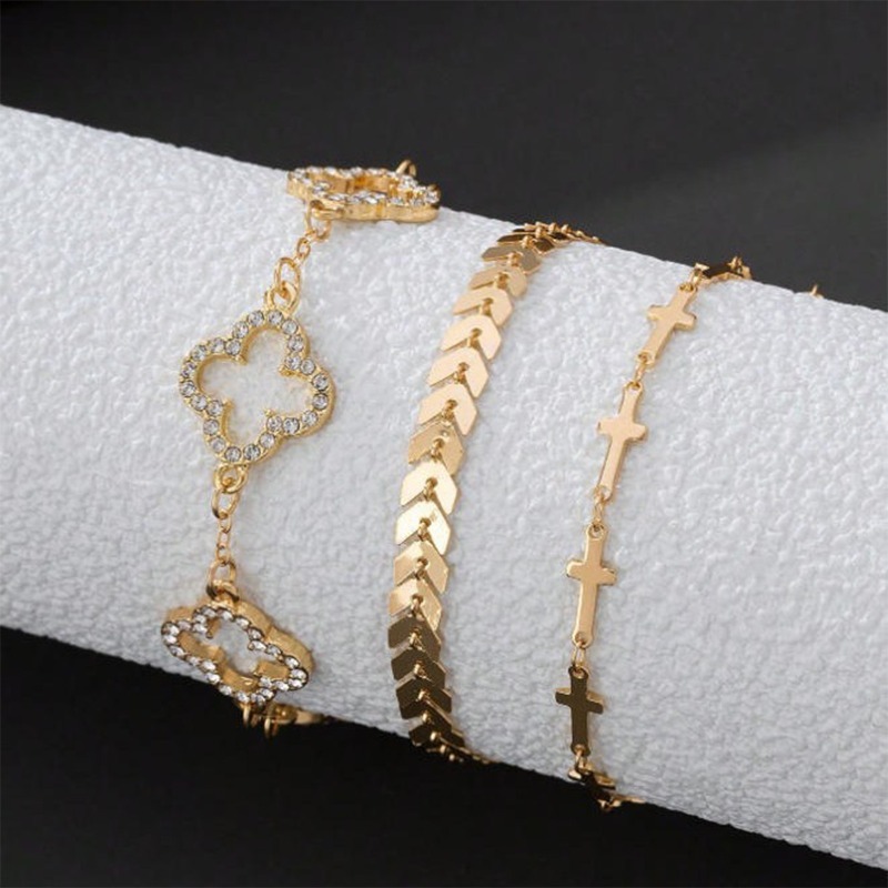 3pcs Women's Simple Four-Leaf Clover Bracelet Set